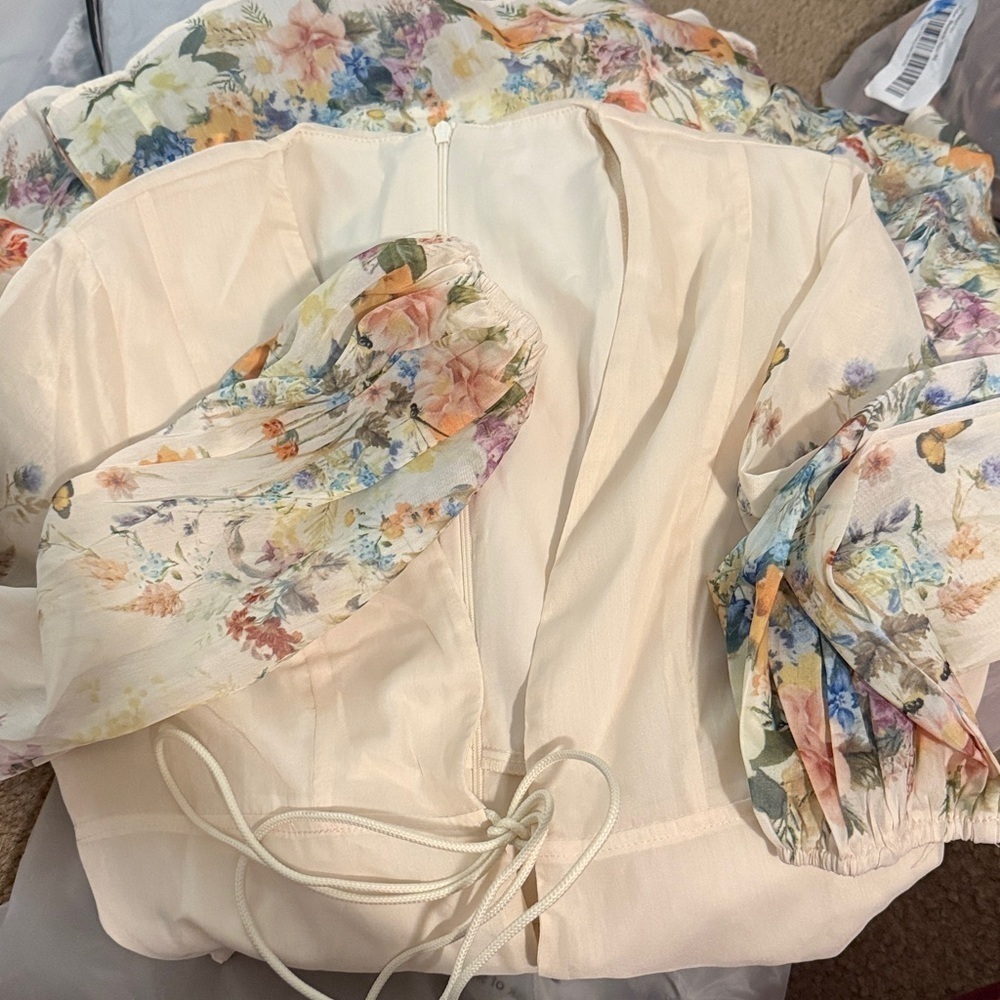 Commense Apricot Floral Print Tie-Front Dress - Picture 8 of 9
